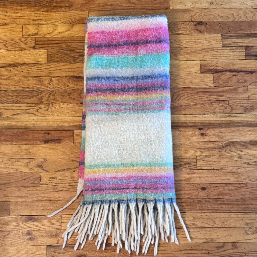 Striped Pastel Fringe Throw Blanket - free people Cream & Pastel Colors
